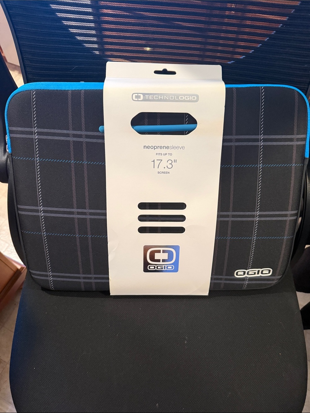 OGIO Neoprene 17.3" Laptop Sleeve (Black/Blue) with gripstrip™ technology